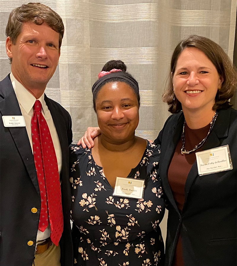 Bobby Krause, CEO of the Johnson Scholarship Foundation with Nicole and Kristin for the presentation to the foundation’s board that sealed a grant to fund scholarships for BHGH collegians.